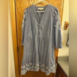 LOFT Chambray Dress with White Embroidery